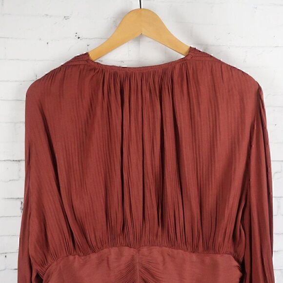 BURNT ORANGE LONG SLEEVE V NECK BLOUSE SIZE LARGE - Picture 6 of 7
